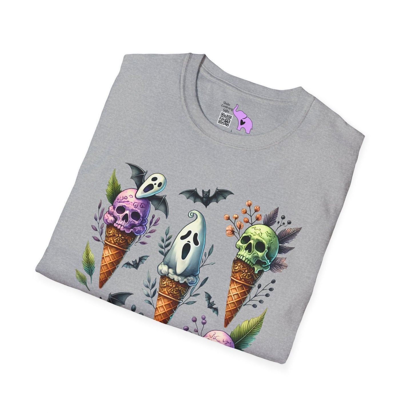Ice Cream Cones w/Pumpkins and Ghost Adult  T-shirt