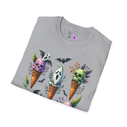 Ice Cream Cones w/Pumpkins and Ghost Adult  T-shirt