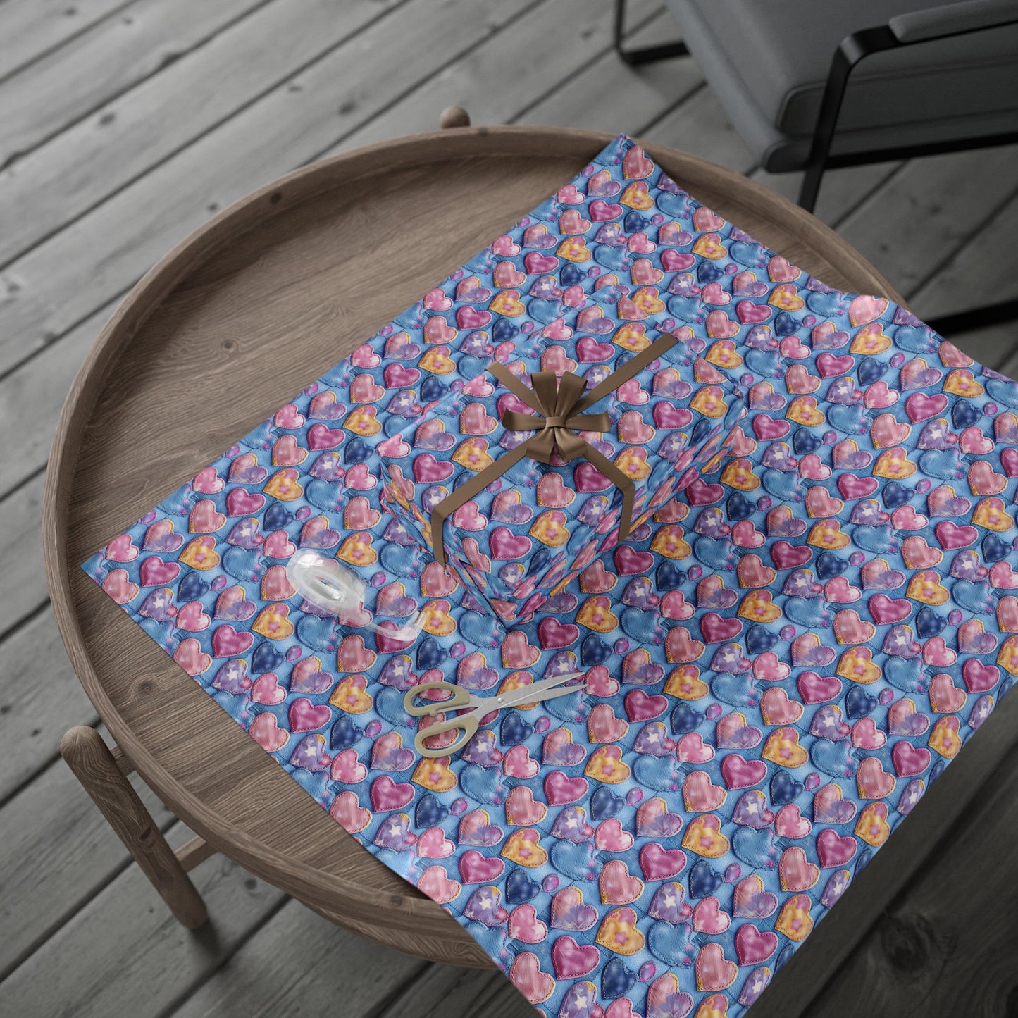 Color Pop Stitched Hearts Wrapping Paper