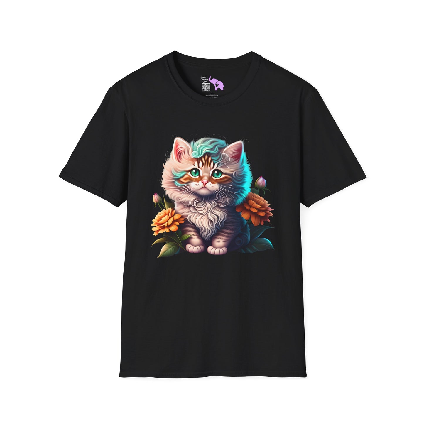 Cute Colorful Kitten in Flowers 3 T-shirt