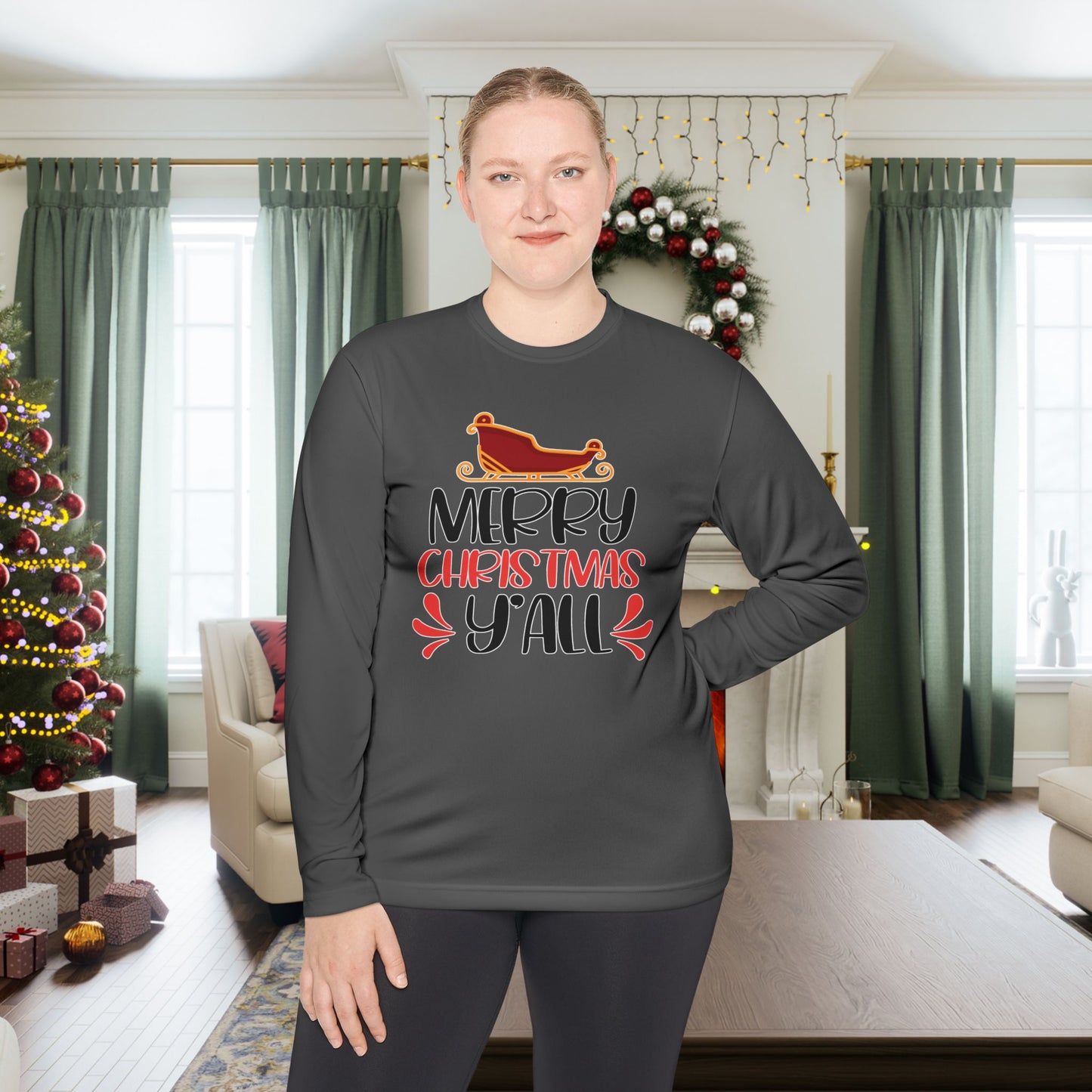 Merry Christmas Y'all Adult Long Sleeve Tee