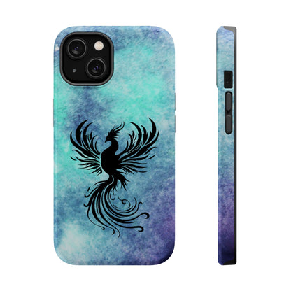 Phoenix Silhouette Over Teal Nebula MagSafe® Compatible Tough Case for iPhone