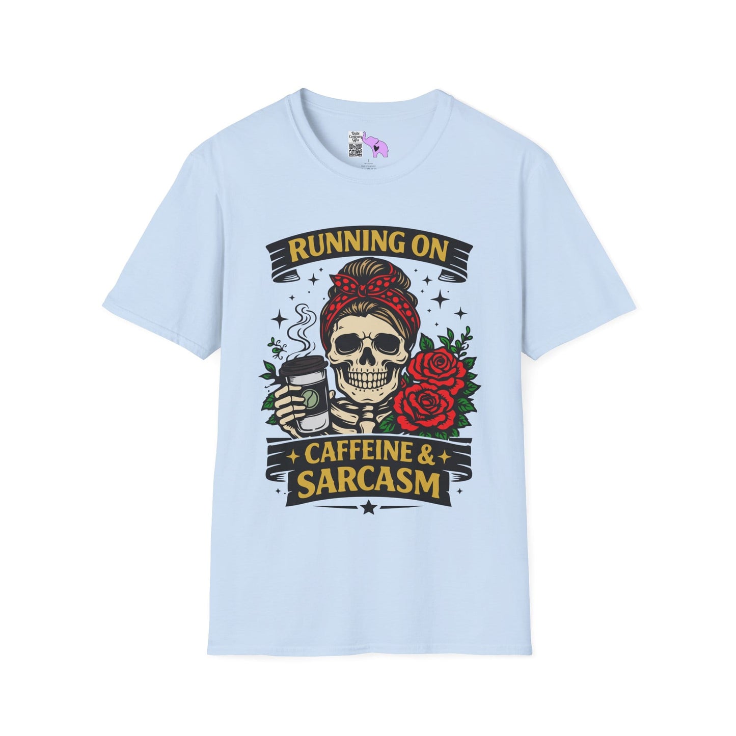 Running on Caffeine and Sarcasm (Roses) Adult T-shirt