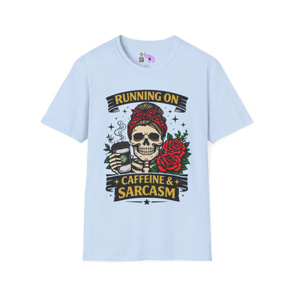 Running on Caffeine and Sarcasm (Roses) Adult T-shirt
