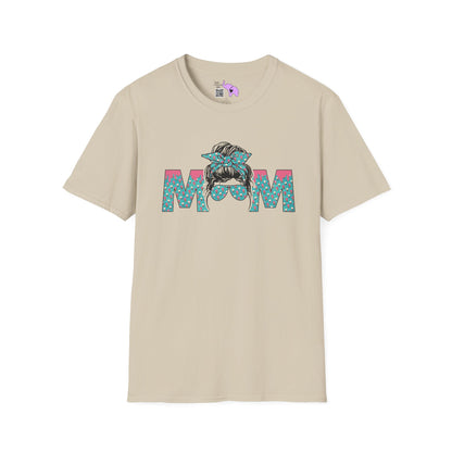 Mom (Teal/Pink Cheetah Print) Adult T-shirt