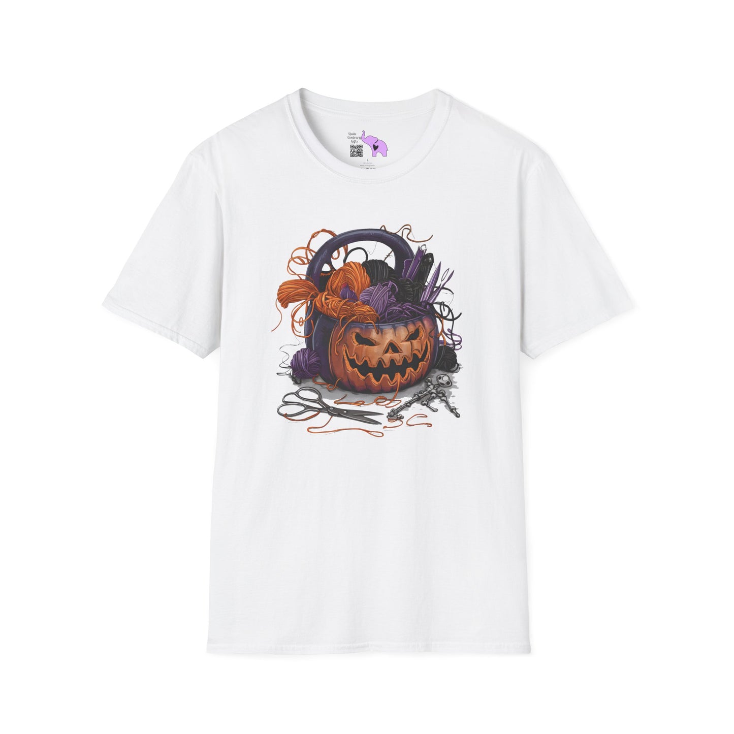 Spooky Pumpkin Yarn Basket Adult T-shirt
