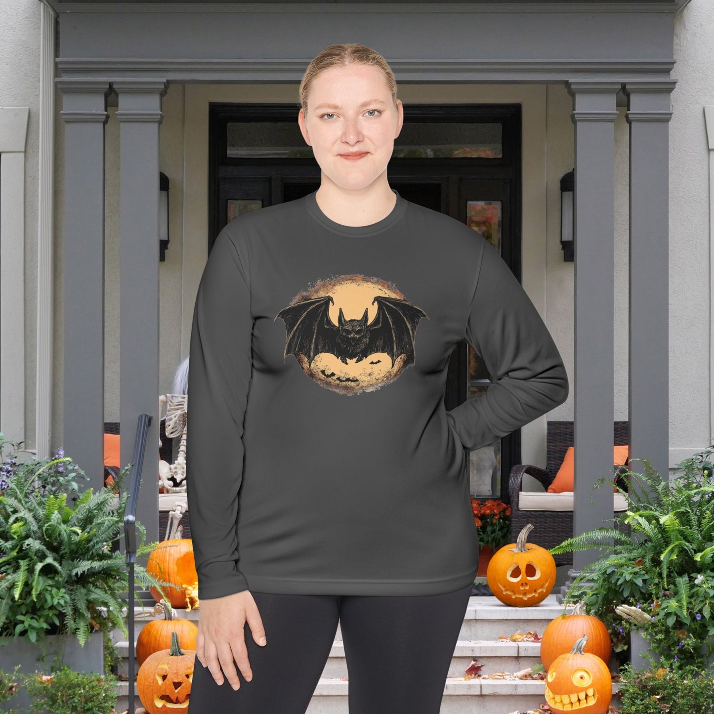 Bat Over Moon Adult Long Sleeve Tee