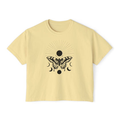 Butterfly w/Sun, Moon, & Stars Women's Boxy Tee