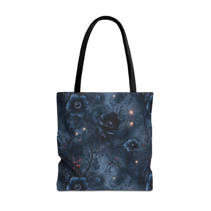 Black Roses & Vines Forget-Me-Nots Canvas Tote Bag