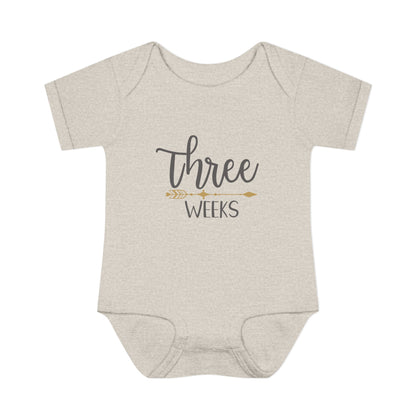 Golden Arrow Milestone Baby Bodysuit-Three Weeks
