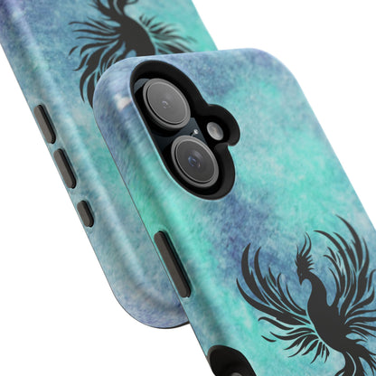 Phoenix Silhouette Over Teal Nebula MagSafe® Compatible Tough Case for iPhone