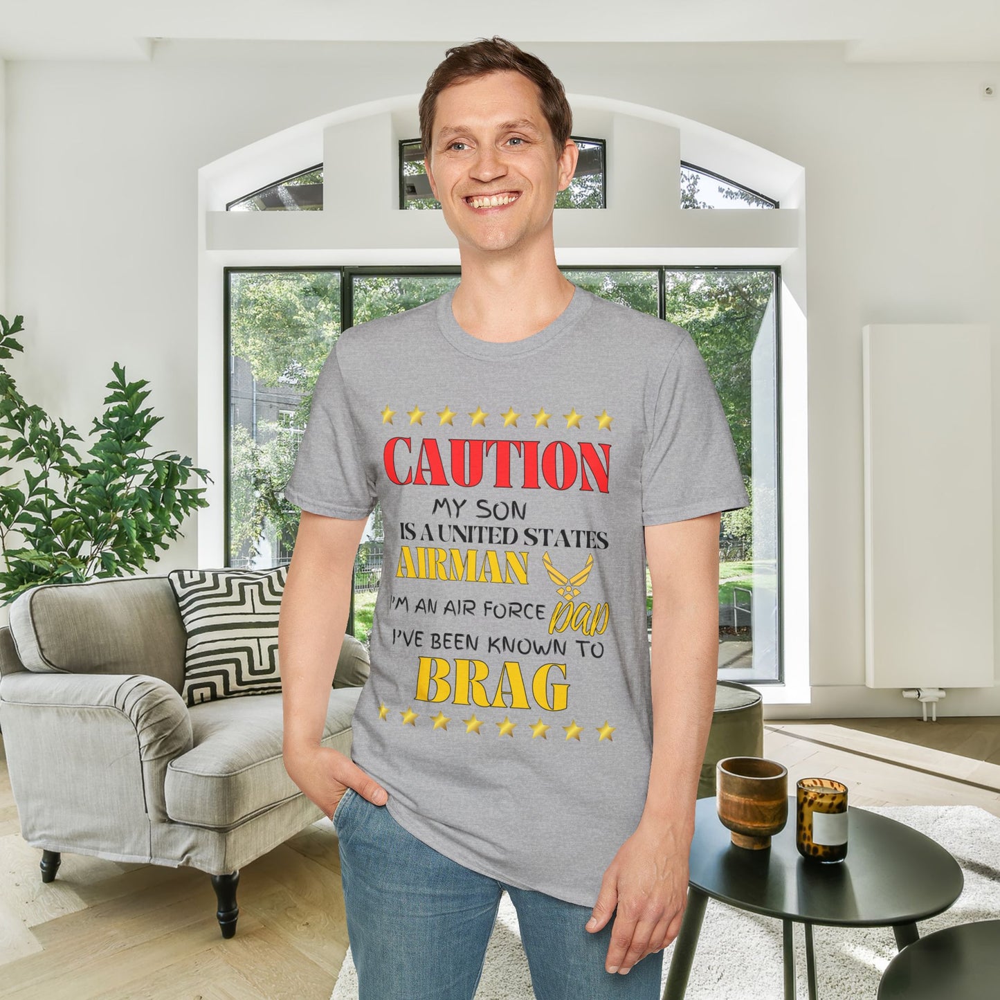 Caution My Son is a US Airman I've Been Known to Brag (Dad) Unisex Softstyle T-Shirt