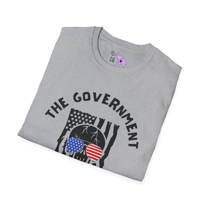 The Government is Lying To Us Skull w/Glasses Over Flag Adult T-shirt