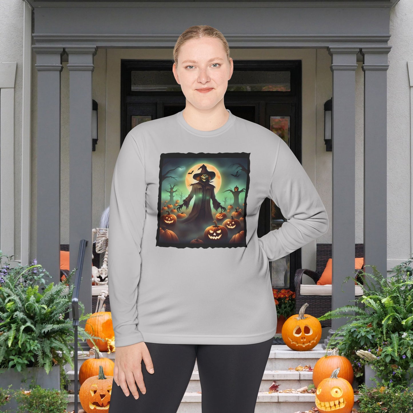 Halloween Scarecrow w/Pumpkins 4 Adult Long Sleeve Tee