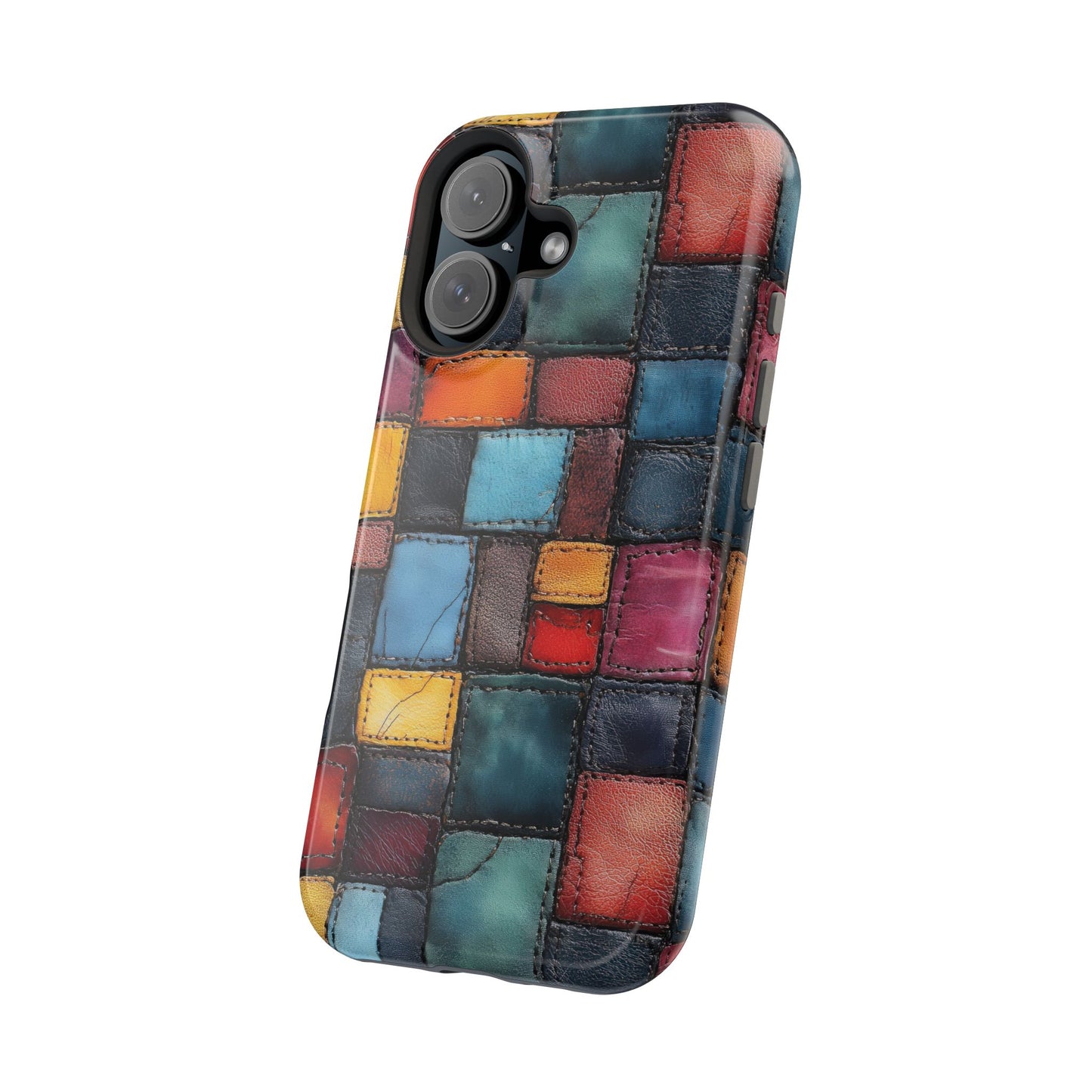 Coloerful Leather Patchwork MagSafe® Compatible Tough Case for iPhone