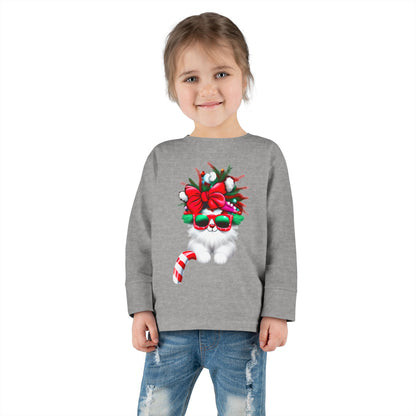 White Candy Cane Kitten Toddler Long Sleeve Tee