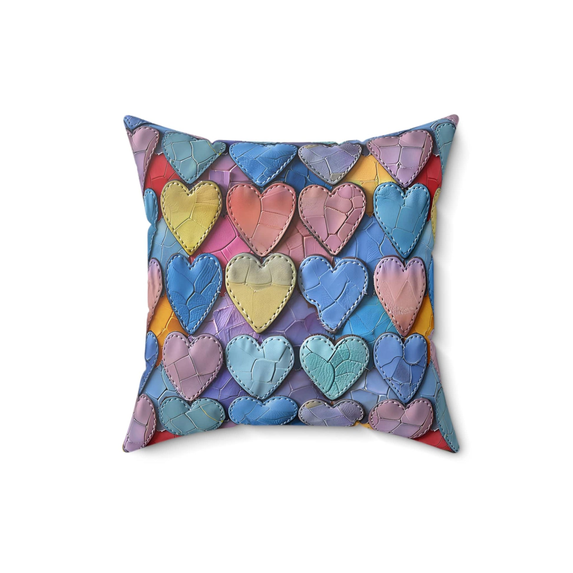 Color Pop Leather Hearts Throw Pillow