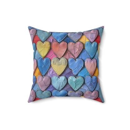 Color Pop Leather Hearts Throw Pillow