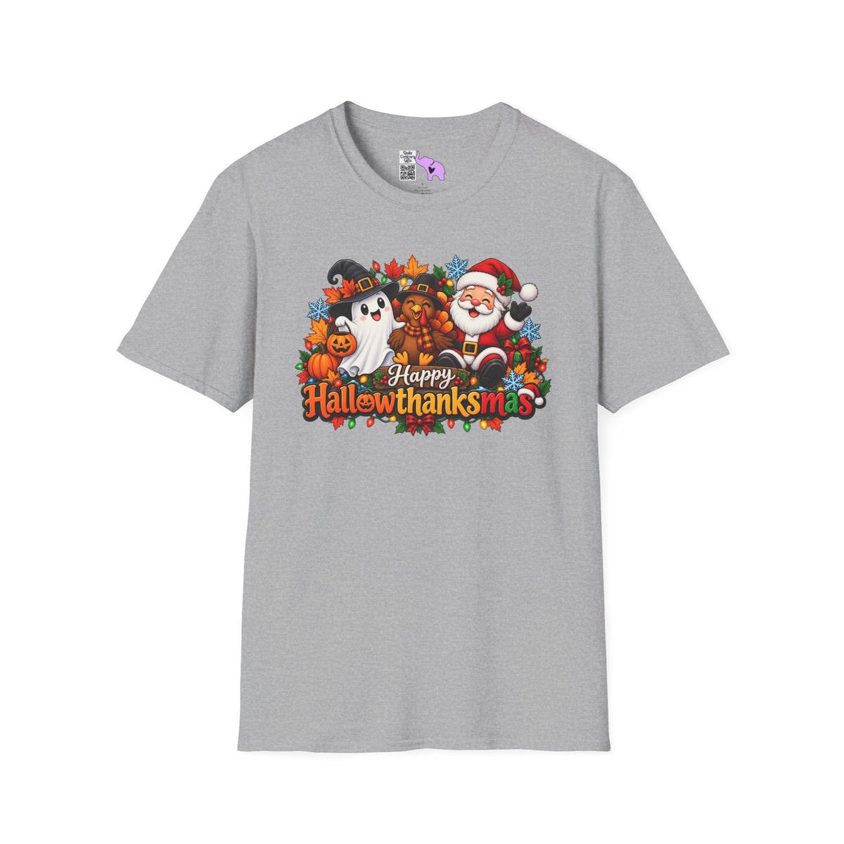 Hallowthanksmas Shirt (Ghost/Turkey/Santa) Adult T-shirt