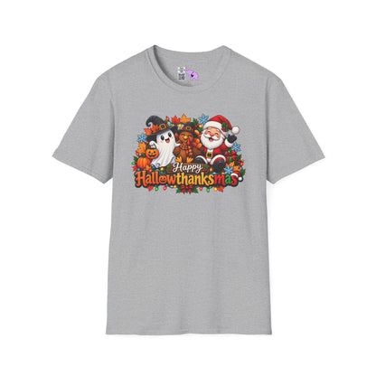 Hallowthanksmas Shirt (Ghost/Turkey/Santa) Adult T-shirt
