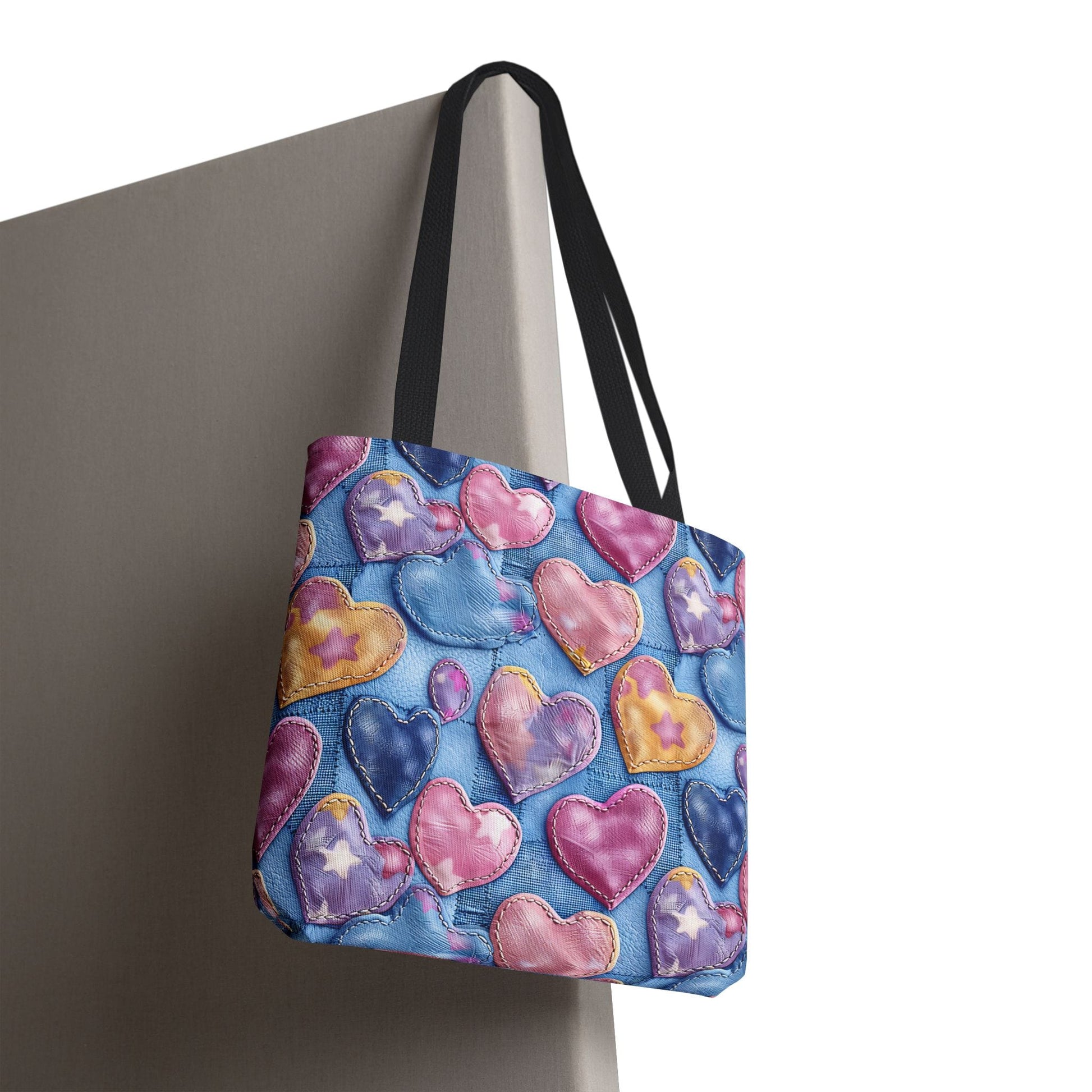 Color Pop Stitched Hearts Canvas Tote Bag