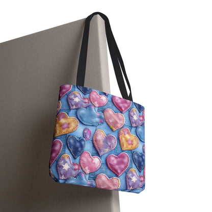 Color Pop Stitched Hearts Canvas Tote Bag