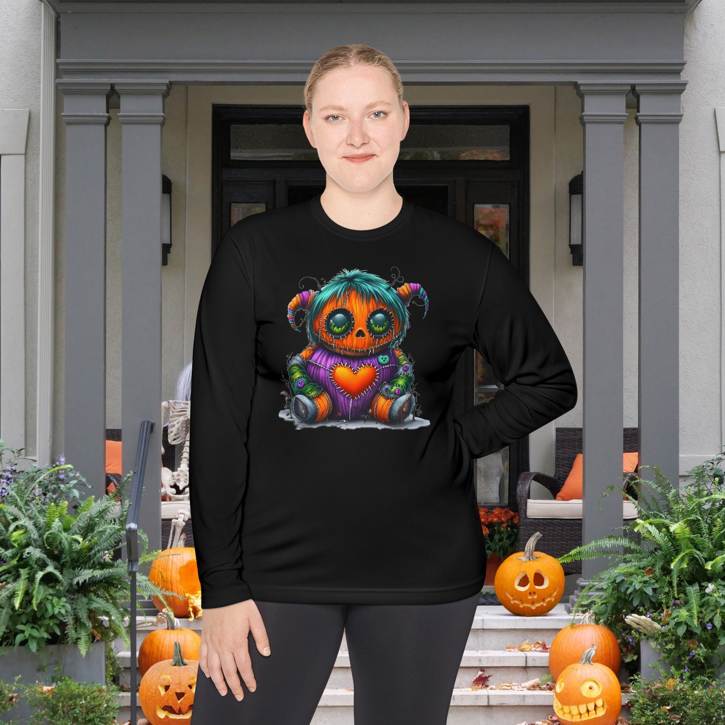 Patchwork Pumpkin Heart Adult Long Sleeve Tee