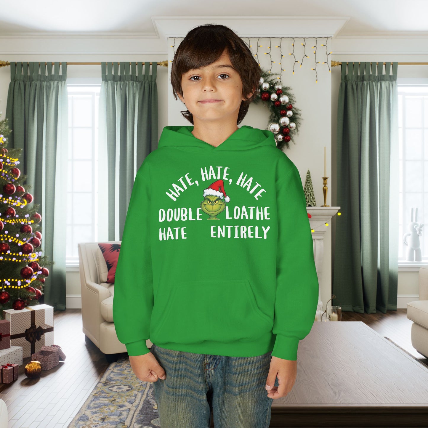 Hate, Hate, Hate, Double Hate, Loathe Entirely-Grinch Youth Hoodie