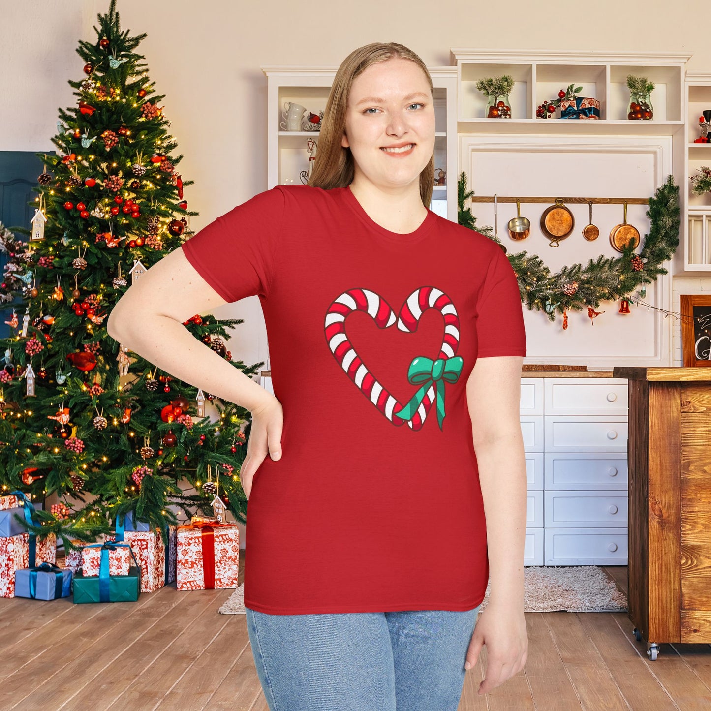 Candy Cane Heart Adult T-shirt