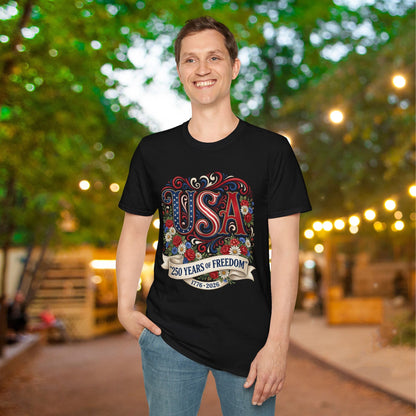 Floral USA 250 Years of Freedom Adult T-shirt