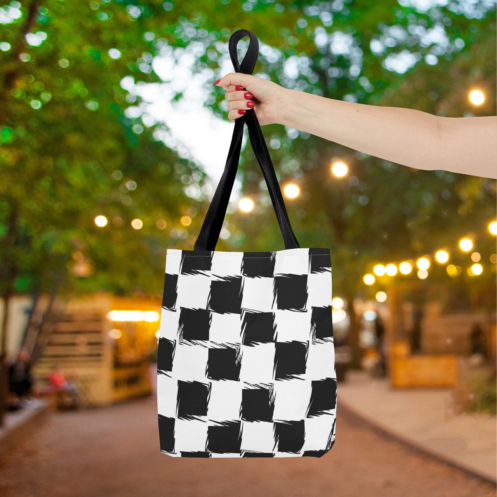 Distorted Check Canvas Tote Bag