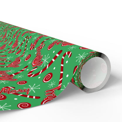 Red & Green Candy Canes Custom Name Wrapping Paper (Mary)