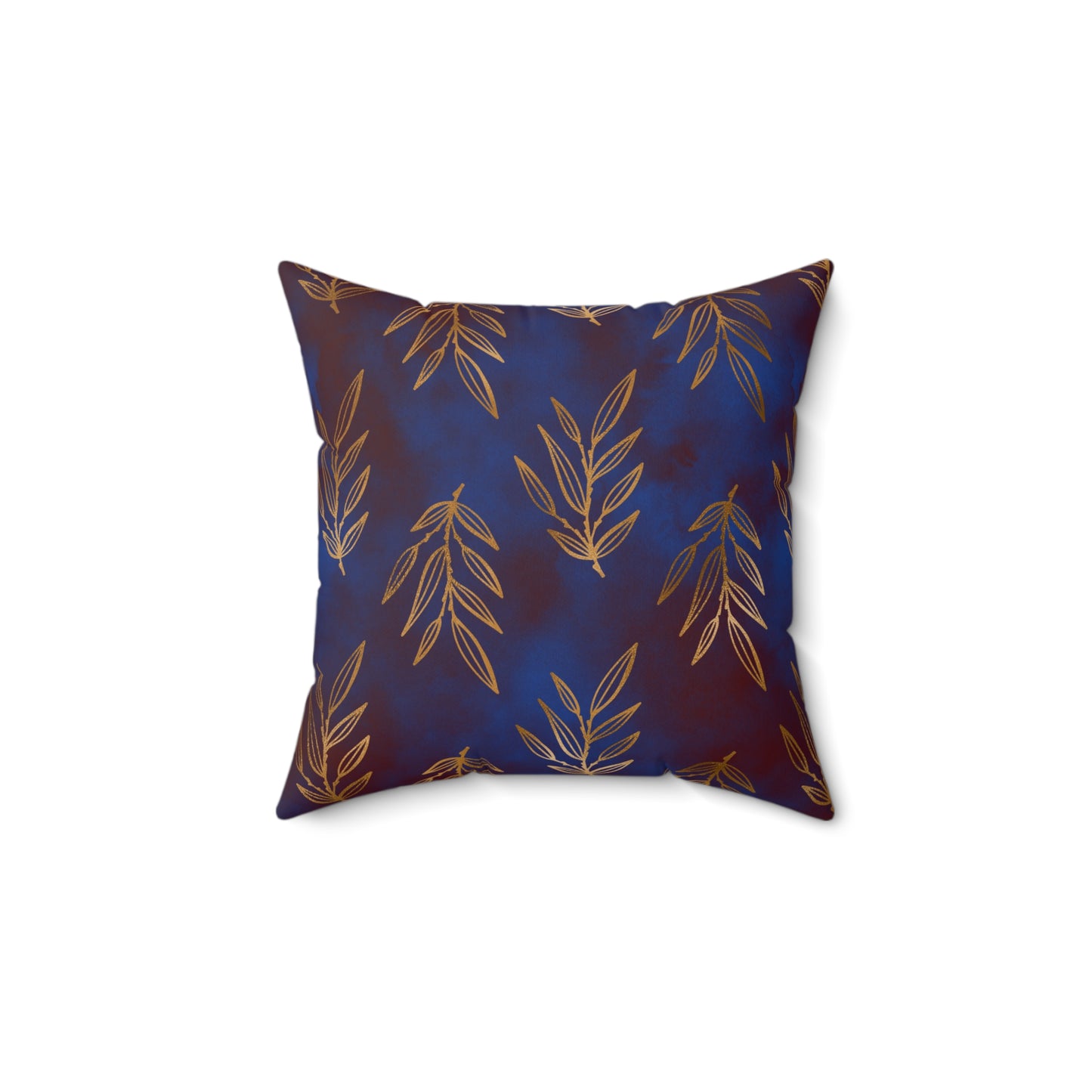 Midnight Gilded Leaves Throw Pillow