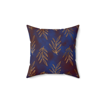 Midnight Gilded Leaves Throw Pillow