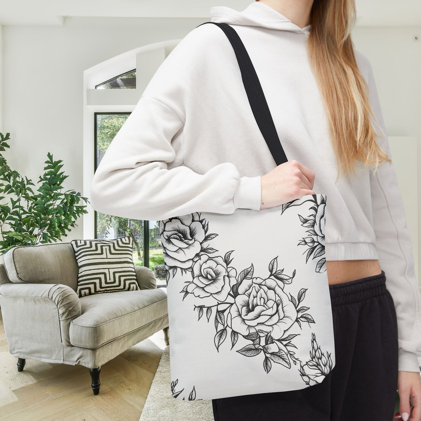 Midnight Rose Sketch Canvas Tote Bag