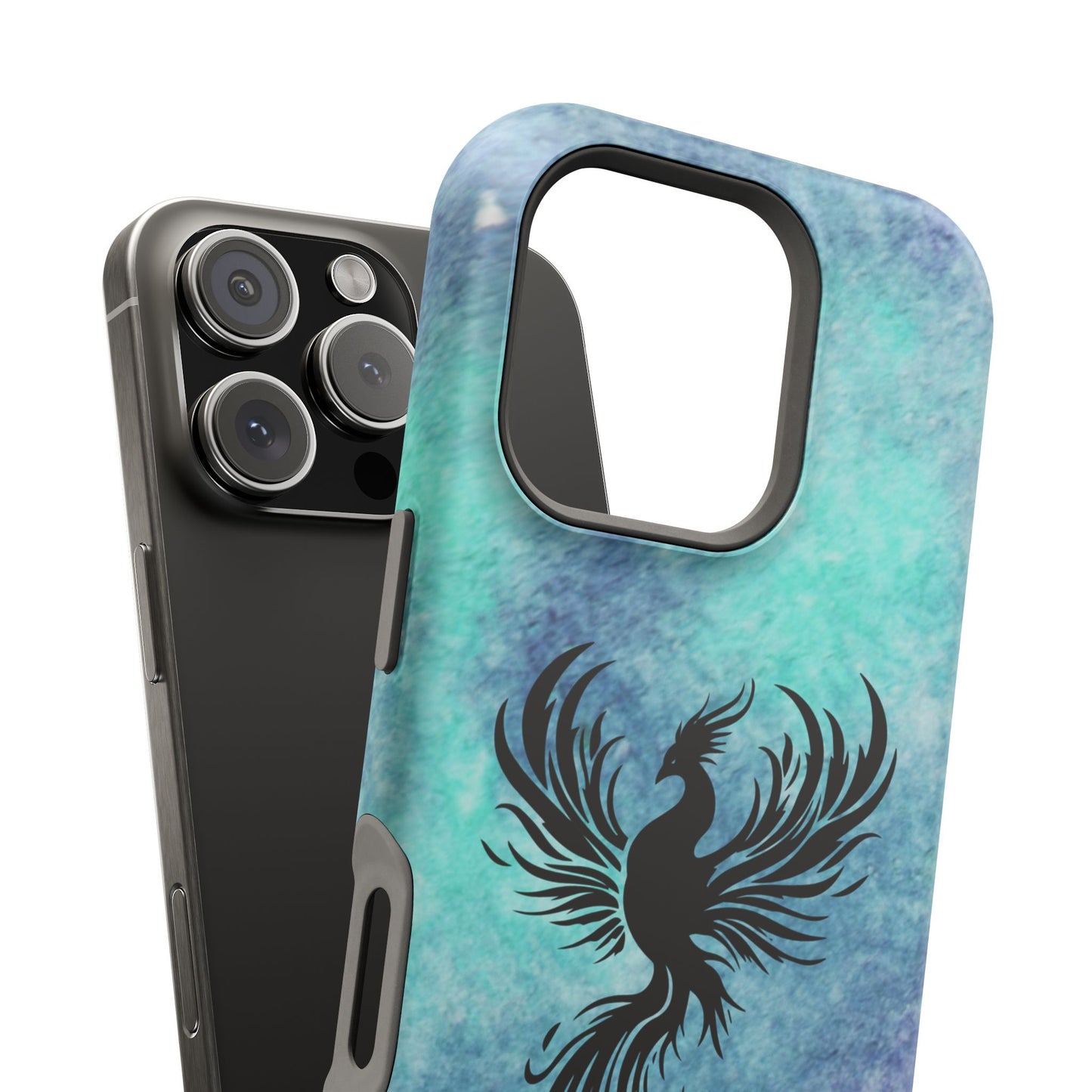 Phoenix Silhouette Over Teal Nebula MagSafe® Compatible Tough Case for iPhone