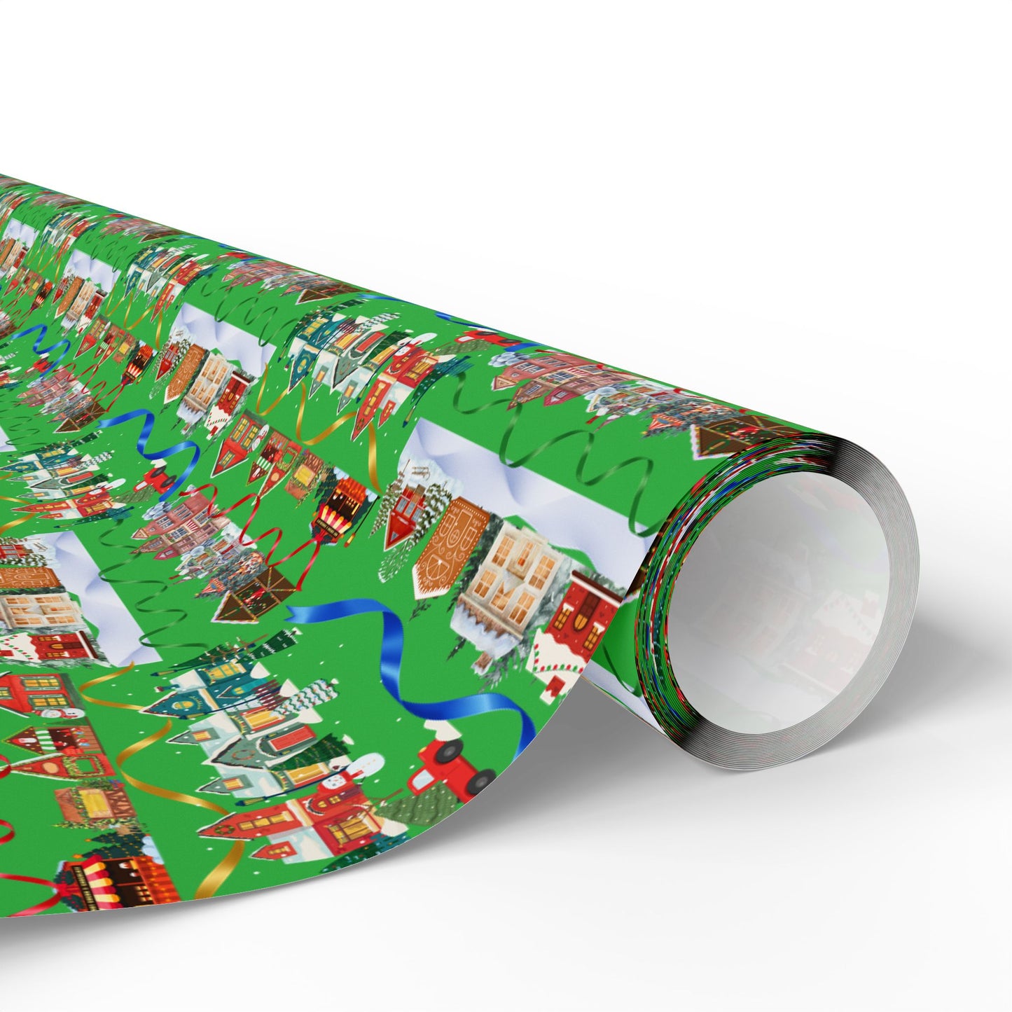 Colorful Christmas Village Green Wrapping Paper