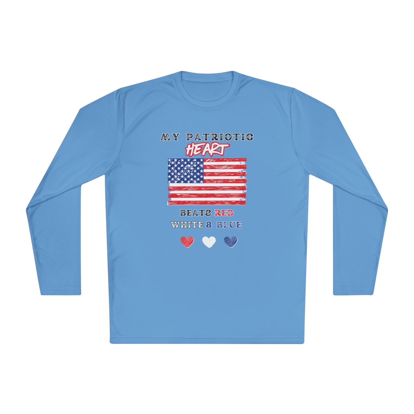 My Patriotic Heart Beats Red White and Blue Adult Long Sleeve Tee