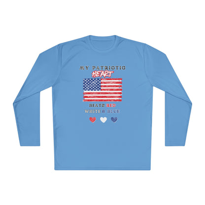 My Patriotic Heart Beats Red White and Blue Adult Long Sleeve Tee