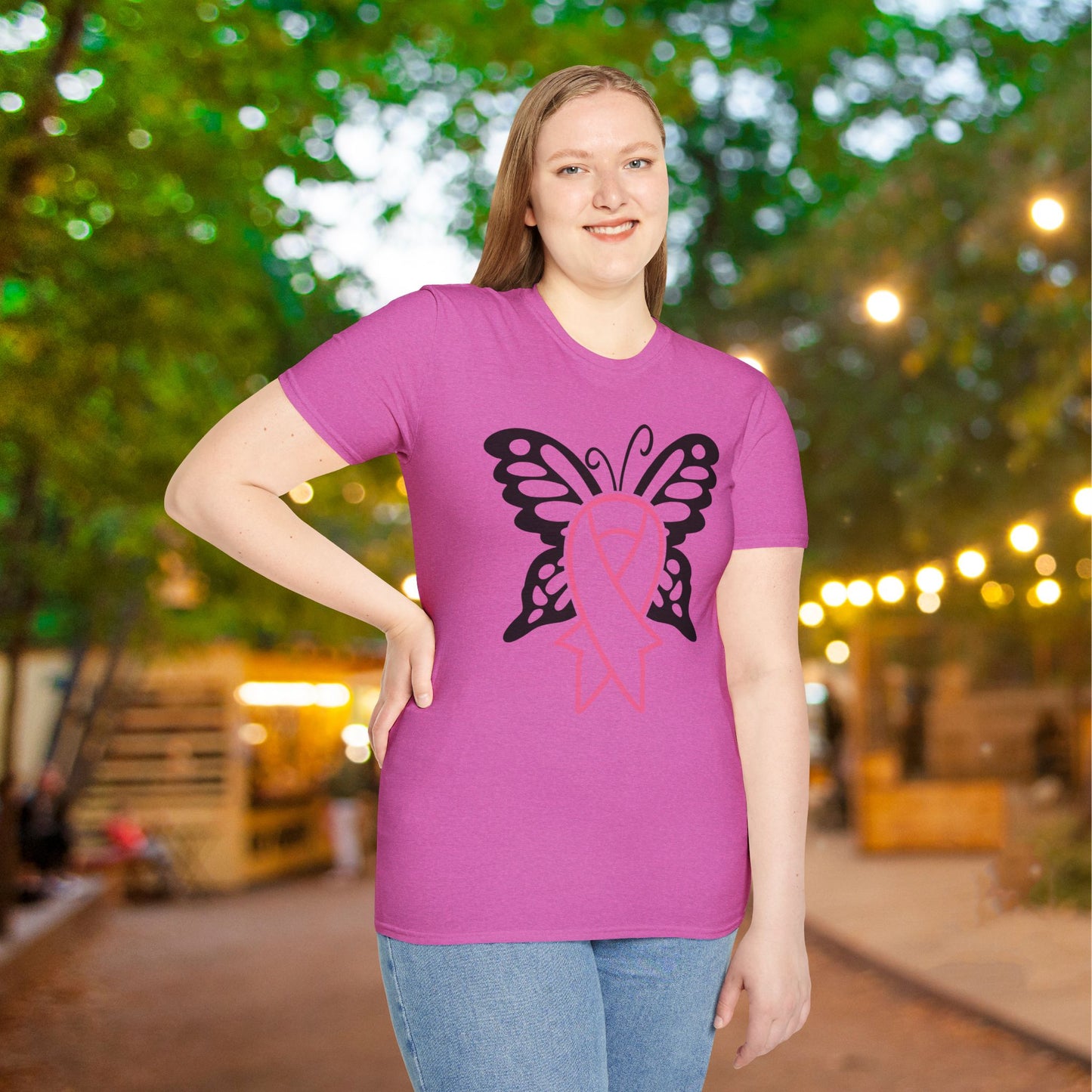 Butterfly Pink Support Ribbon Adult T-shirt