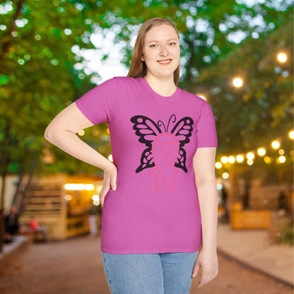 Butterfly Pink Support Ribbon Adult T-shirt