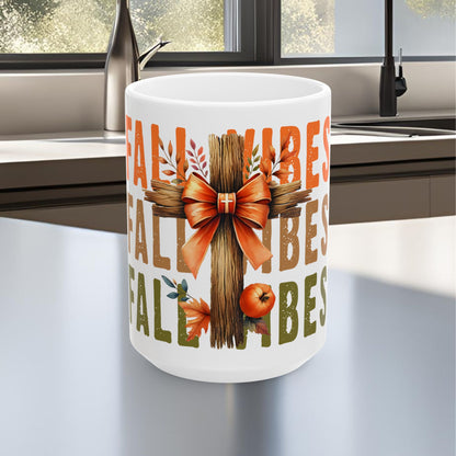 Fall Vibes Cross Ceramic Mug, (11oz, 15oz)