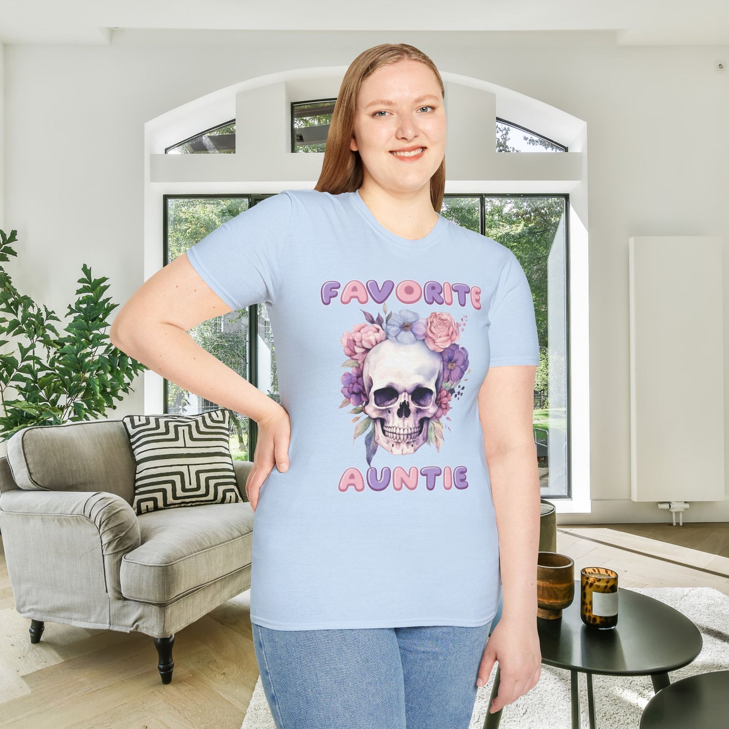 Favorite Auntie Skull Purple/Pink Adult T-shirt