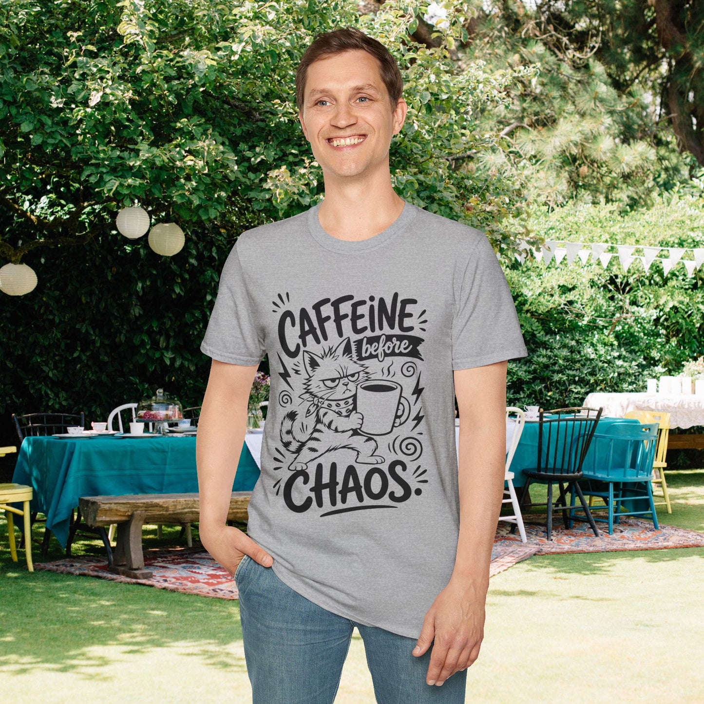 ""Caffeine Before Chaos (Cat) Adult T-shirt