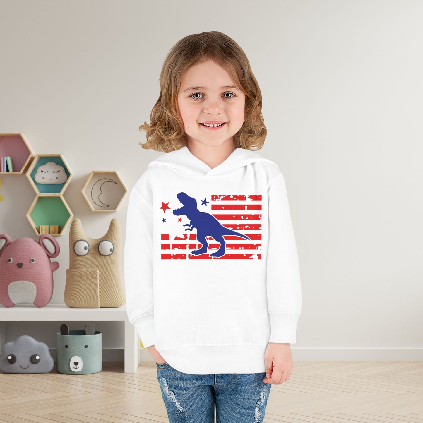 Distressed Patriotic T-Rex Toddler Hoodie