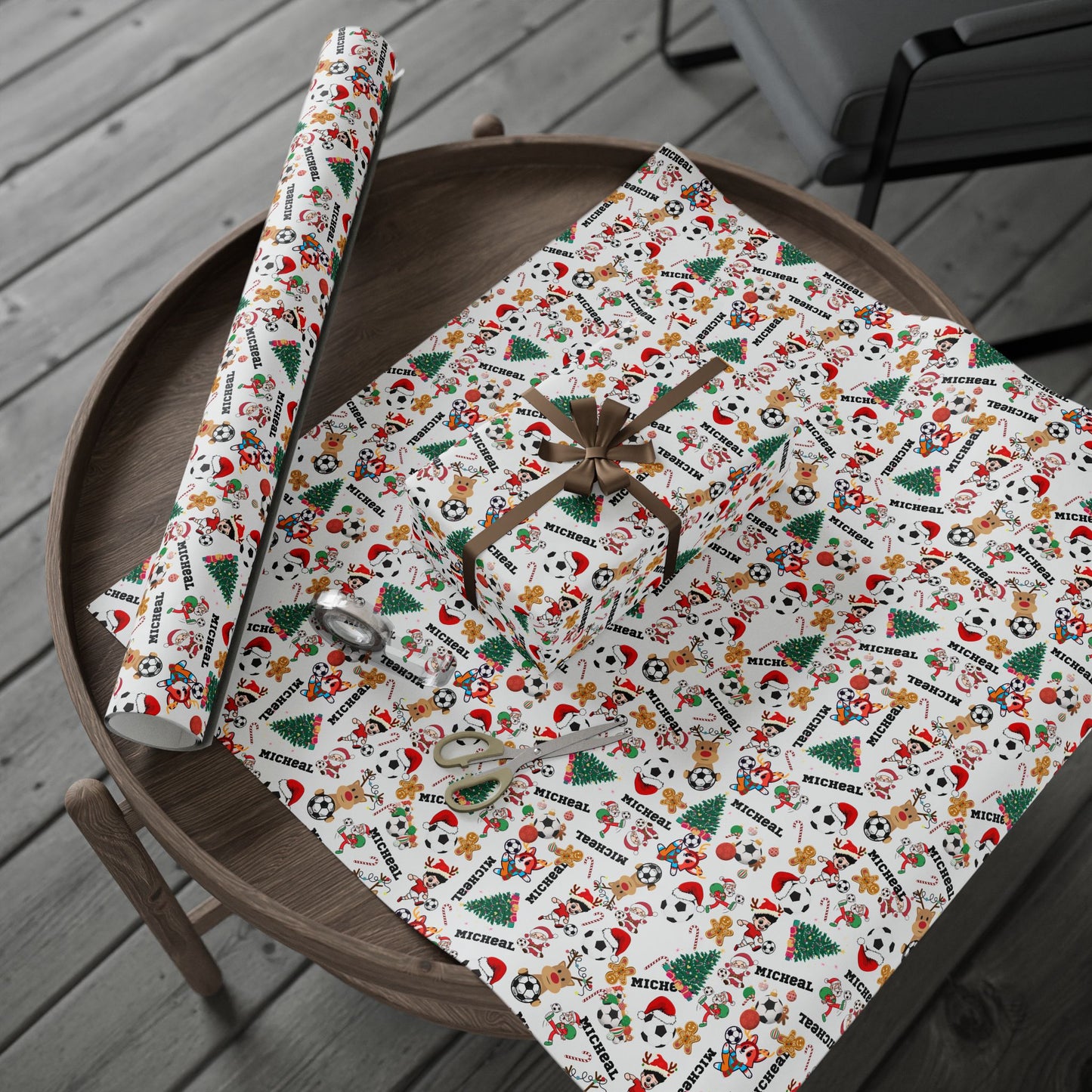 Christmas Soccer Custom Name Wrapping Paper (Micheal)