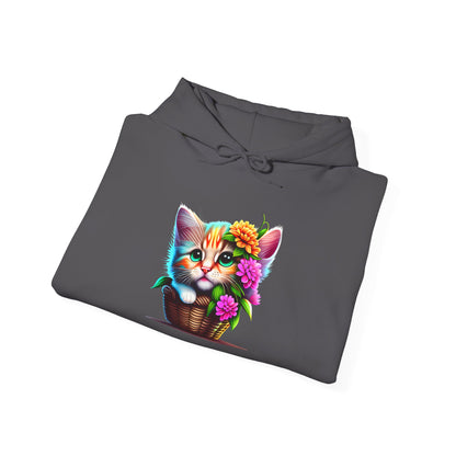 Cute Colorful Kitten in Flowers Heavy Blend™ Hooded Sweatshirt