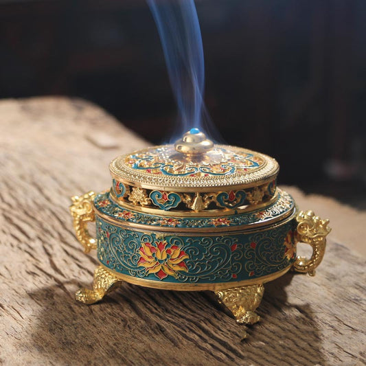 Enamel-coated Copper Alloy Tibetan Incense Burner Dish