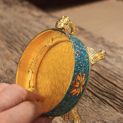 Enamel-coated Copper Alloy Tibetan Incense Burner Dish