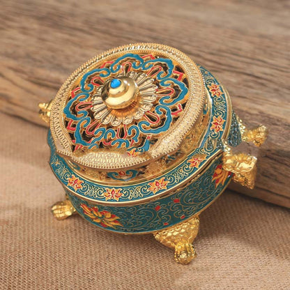 Enamel-coated Copper Alloy Tibetan Incense Burner Dish